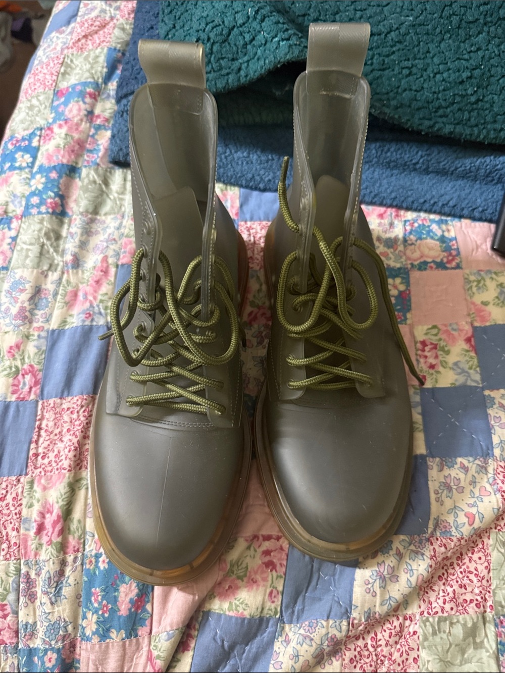 Melissa Olive-Taupe Platform Rain Boots with Amber Soles